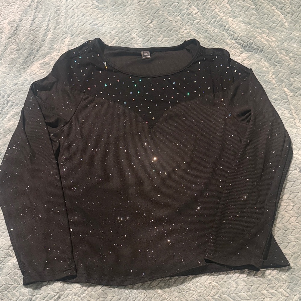 Black Long Sleeve Top with Sparkle Accents